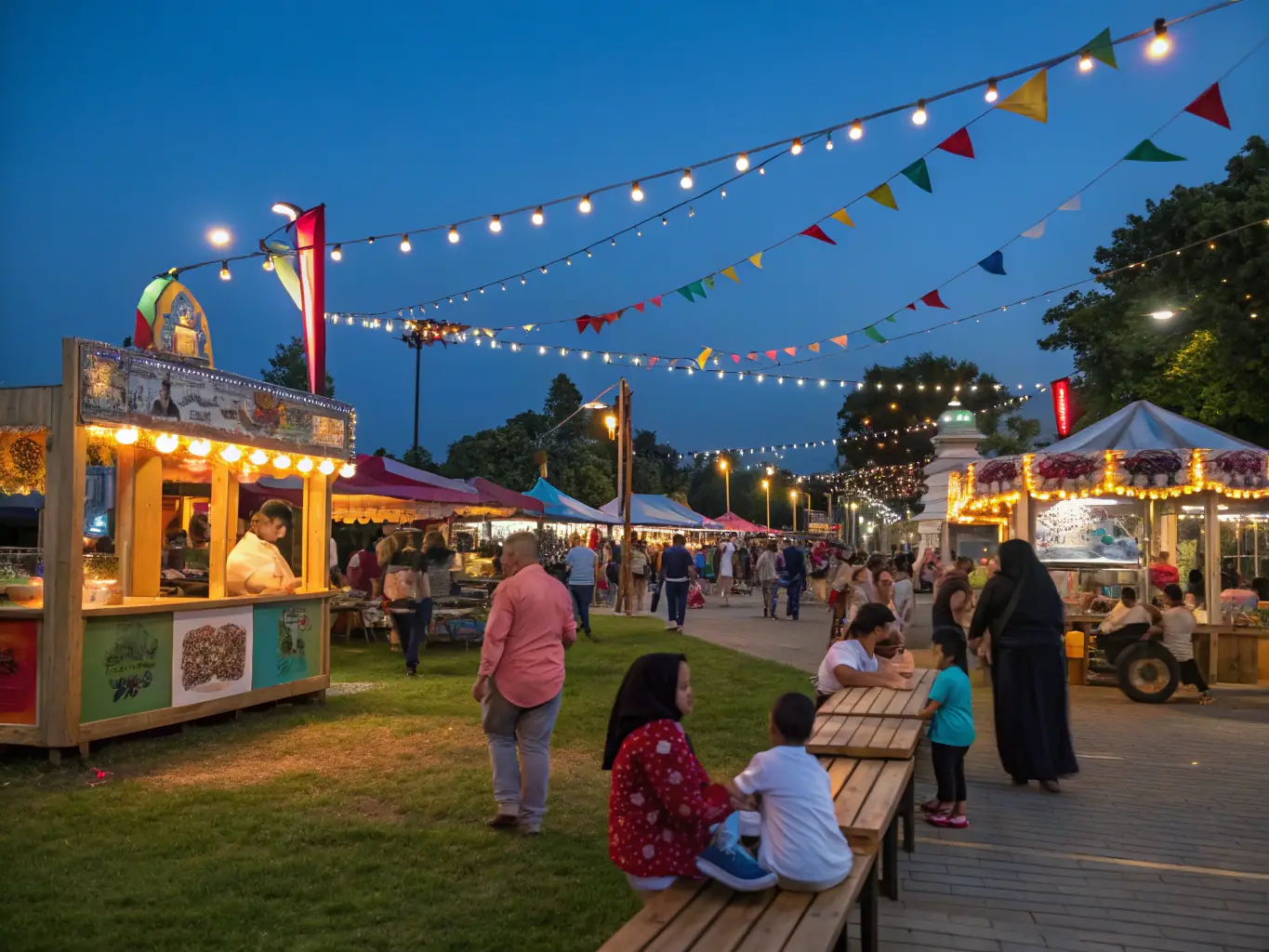 An image of a community festival organized by ADAM ASSOC, showing families participating in various activities, enjoying food stalls, and engaging with local artists.
